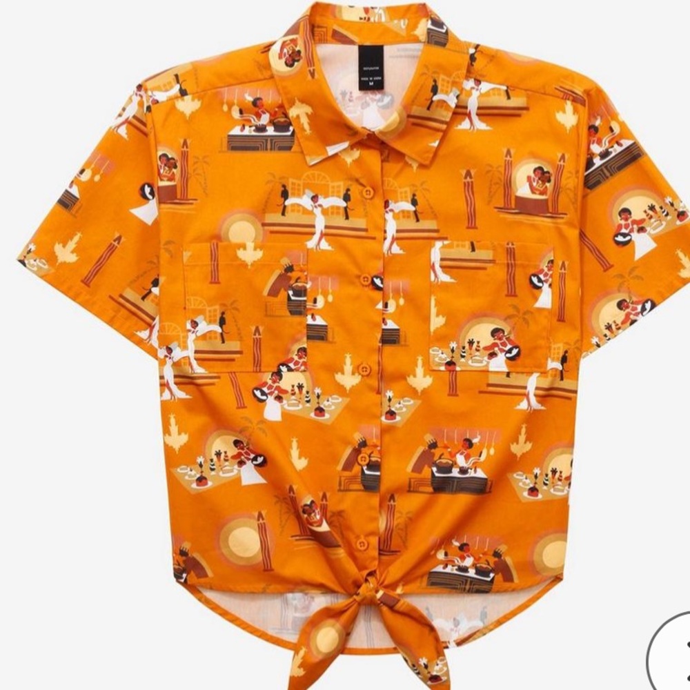 princess and the Frog Tiana -Almost there AOP button up tie shirt